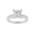 3.04 Ct Princess Lab-Grown Diamond Half Eternity Engagement Ring in Platinum for Female, Colorless (E), VS1 Clarity | IGI Certified, 2.50 Ct Center Diamond