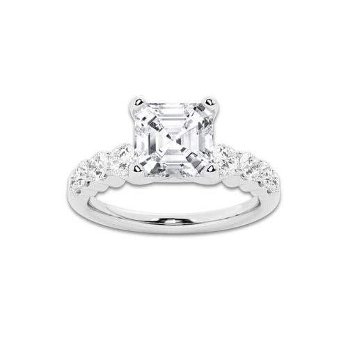 3.04 Ct Asscher Lab-Grown Diamond Half Eternity Engagement Ring in Platinum for Female, Colorless (E), VS1 Clarity | IGI Certified, 2.50 Ct Center Diamond