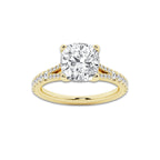 7.66 ctw Cushion Lab-Grown Diamond Split Shank Side Stone Engagement Ring in 14K Yellow Gold for Women | Colorless D, VVS1 Clarity, IGI Certified 7.00 ct Center Diamond