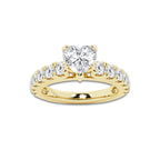 2.00 ctw Heart Lab-Grown Diamond Split-Prong Set Side Stone Engagement Ring in 14K Yellow Gold for Women | Colorless D, VVS1 Clarity, IGI Certified 1.00 ct Center Diamond