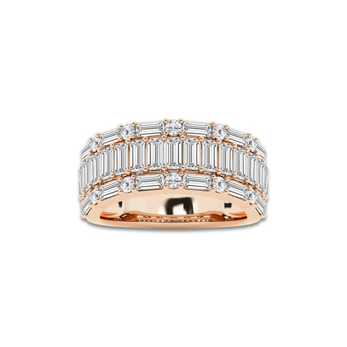 Aurex 2 1/2 ctw Round & Baguette Lab Grown Diamond Triple Row Ring 18K Rose Gold, DE, VS1