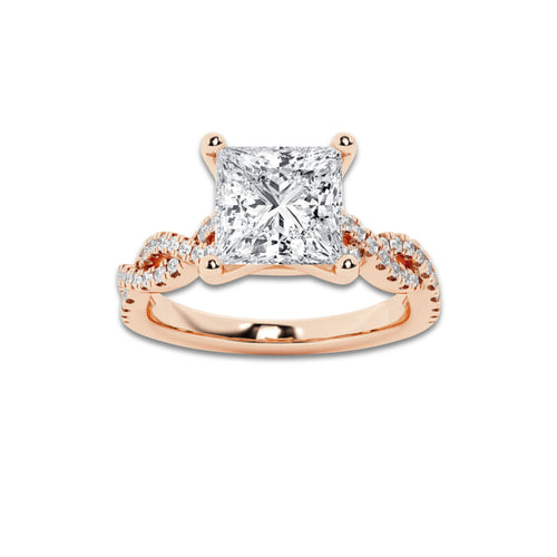 2.25 ctw Princess Lab-Grown Diamond Twisted Shank Engagement Ring in 14K Rose Gold for Women | D Color, VVS1 Clarity, IGI Certified 2.00 ct Center Diamond