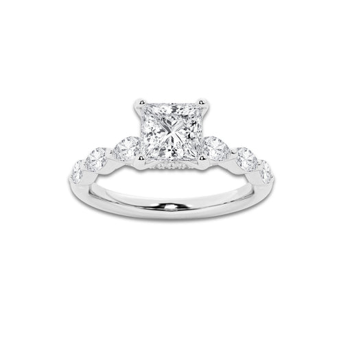 1.41 ctw Princess Lab-Grown Diamond Marquise Side Stone Engagement Ring in 14K White Gold for Women | Colorless D, VVS1 Clarity, IGI Certified 1.00 ct Center Diamond