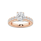 2.00 ctw Elongated Cushion Lab-Grown Diamond Split-Prong Set Side Stone Engagement Ring in 14K Rose Gold for Women | Colorless E, VS1 Clarity, IGI Certified 1.00 ct Center Diamond