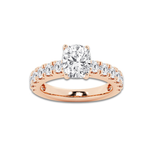 2.00 ctw Elongated Cushion Lab-Grown Diamond Split-Prong Set Side Stone Engagement Ring in 14K Rose Gold for Women | Colorless E, VS1 Clarity, IGI Certified 1.00 ct Center Diamond