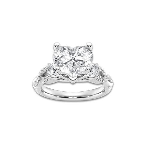 6.61 ctw Heart Lab-Grown Diamond Side Stone Engagement Ring in 14K White Gold for Women | Colorless D, VVS1 Clarity, IGI Certified 6.00 ct Center Diamond