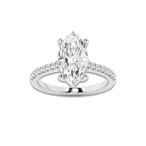 2.77 ctw Marquise Lab-Grown Diamond Hidden Halo Side Stone Engagement Ring in Platinum for Women | Colorless D, VVS1 Clarity, IGI Certified 2.50 ct Center Diamond