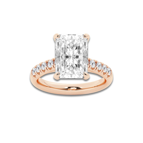 5.43 ctw Radiant Lab-Grown Diamond Pave Engagement Ring in 14K Rose Gold for Women | E Color, VS1 Clarity, IGI Certified 5.00 ct Center Diamond