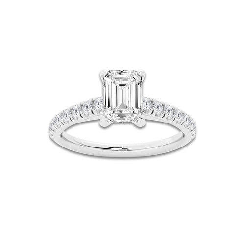 1.39 ctw Emerald Lab-Grown Diamond Pave Engagement Ring in Platinum for Women | E Color, VS1 Clarity, IGI Certified 1.00 ct Center Diamond