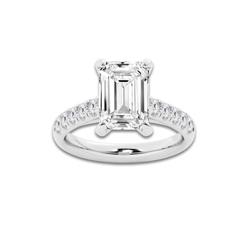 4.43 ctw Emerald Lab-Grown Diamond Pave Engagement Ring in 14K White Gold for Women | D Color, VVS1 Clarity, IGI Certified 4.00 ct Center Diamond