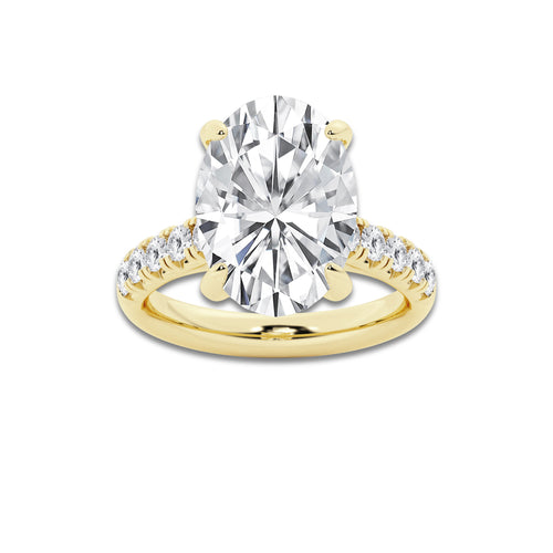 7.55 ctw Oval Lab-Grown Diamond Pave Engagement Ring in 14K Yellow Gold for Women | E Color, VS1 Clarity, IGI Certified 7.00 ct Center Diamond