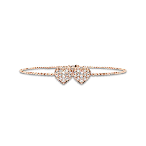 1/3 ctw Round Lab Grown Diamond Petite Double Pave Heart Bracelet Chain Bracelet 14K Rose Gold, DE, VS1