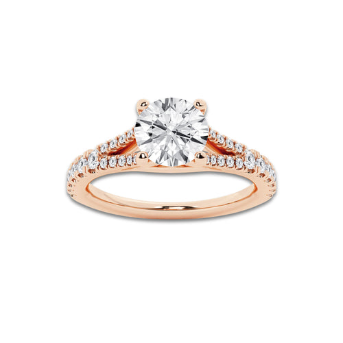 1.08 ctw Round Lab-Grown Diamond Split Shank Side Stone Engagement Ring in 14K Rose Gold for Women | Colorless E, VS1 Clarity, IGI Certified 0.75 ct Center Diamond