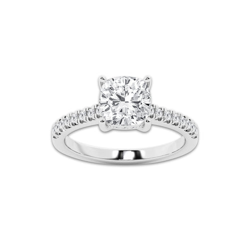 2.23 ctw Cushion Lab-Grown Diamond Hidden Halo Side Stone Engagement Ring in Platinum for Women | Colorless D, VVS1 Clarity, IGI Certified 2.00 ct Center Diamond
