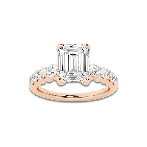 2.04 Ct Emerald Lab-Grown Diamond Half Eternity Engagement Ring in 14K Rose Gold for Female, Colorless (E), VS1 Clarity | IGI Certified, 1.50 Ct Center Diamond