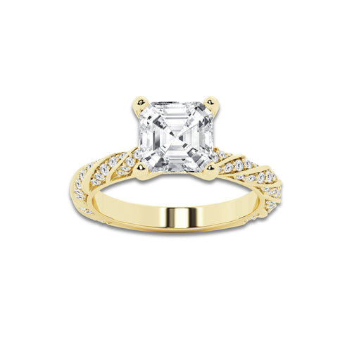 3.44 ctw Asscher Lab-Grown Diamond Twisted Band Engagement Ring in 14K Yellow Gold for Women | Colorless D, VVS1 Clarity, IGI Certified 3.00 ct Center Diamond