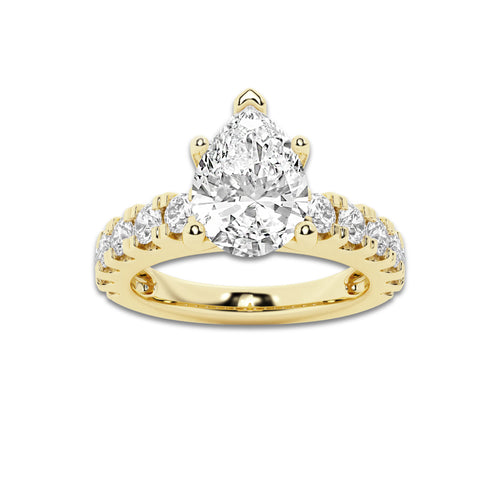 2.50 ctw Pear Lab-Grown Diamond Split-Prong Set Side Stone Engagement Ring in 14K Yellow Gold for Women | Colorless D, VVS1 Clarity, IGI Certified 1.50 ct Center Diamond