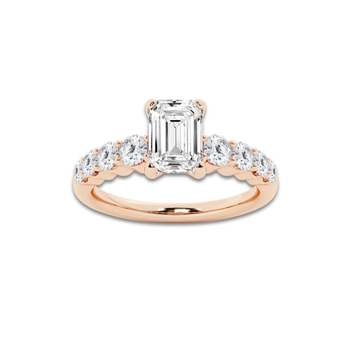 1.54 ctw Emerald Lab-Grown Diamond Side Stone Engagement Ring in 14K Rose Gold for Women | Colorless D, VVS1 Clarity, IGI Certified 1.00 Ct Center Diamond