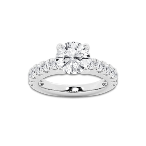 4.00 ctw Round Lab-Grown Diamond Split-Prong Set Side Stone Engagement Ring in 14K White Gold for Women | Colorless E, VS1 Clarity, IGI Certified 3.00 ct Center Diamond