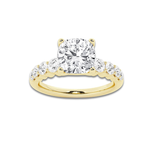 2.04 ctw Cushion Lab-Grown Diamond Side Stone Engagement Ring in 14K Yellow Gold for Women | Colorless E, VS1 Clarity, IGI Certified 1.50 Ct Center Diamond