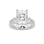 7.96 ctw Radiant Lab-Grown Diamond Three Stone Double Row Engagement Ring in 14K White Gold for Women | E Color, VS1 Clarity, IGI Certified 7.00 ct Center Diamond