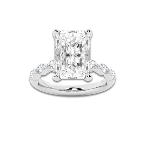 7.48 ctw Radiant Lab-Grown Diamond Marquise Side Stone Engagement Ring in Platinum for Women | Colorless E, VS1 Clarity, IGI Certified 7.00 ct Center Diamond