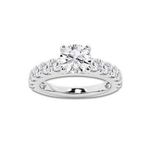 2.00 ctw Round Lab-Grown Diamond Split-Prong Set Side Stone Engagement Ring in Platinum for Women | Colorless D, VVS1 Clarity, IGI Certified 1.00 ct Center Diamond