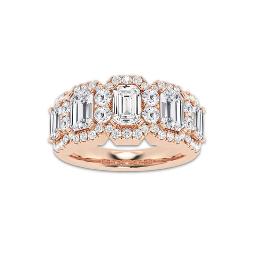 Clef 3 ctw Emerald and Round Lab Grown Diamond Band 14K Rose Gold, DE, VS1