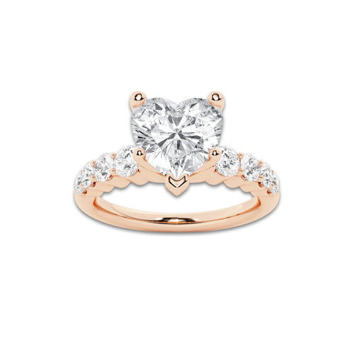 2.54 ctw Heart Lab-Grown Diamond Side Stone Engagement Ring in 14K Rose Gold for Women | Colorless D, VVS1 Clarity, IGI Certified 2.00 Ct Center Diamond