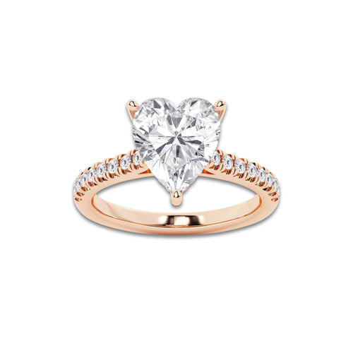 3.28 ctw Heart Lab-Grown Diamond Hidden Halo Side Stone Engagement Ring in 18K Rose Gold for Women | Colorless E, VS1 Clarity, IGI Certified 3.00 ct Center Diamond