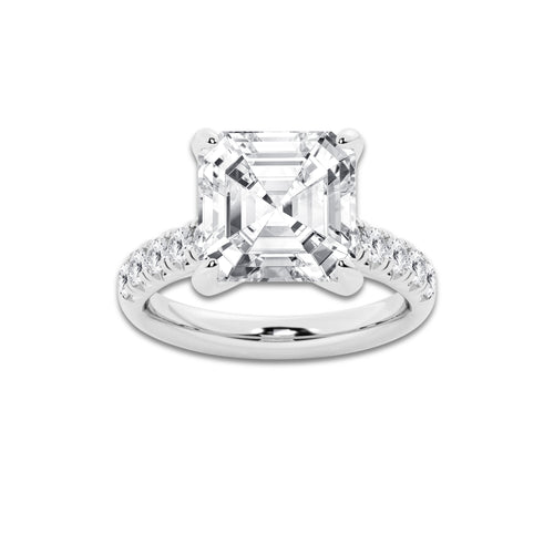7.55 ctw Asscher Lab-Grown Diamond Pave Engagement Ring in Platinum for Women | E Color, VS1 Clarity, IGI Certified 7.00 ct Center Diamond