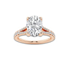 1.83 ctw Oval Lab-Grown Diamond Split Shank Side Stone Engagement Ring in 14K Rose Gold for Women | Colorless E, VS1 Clarity, IGI Certified 1.50 ct Center Diamond
