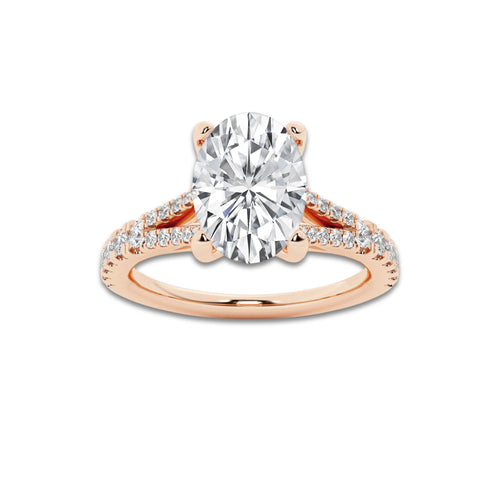 1.83 ctw Oval Lab-Grown Diamond Split Shank Side Stone Engagement Ring in 14K Rose Gold for Women | Colorless E, VS1 Clarity, IGI Certified 1.50 ct Center Diamond