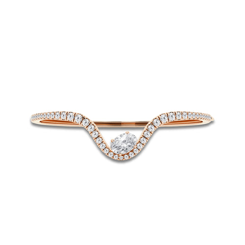 4 ctw Oval Lab Grown Diamond Curve Bangle Bracelet - 7 Inches 14K Rose Gold, E, VS1 | IGI Certified, 2 ct Center