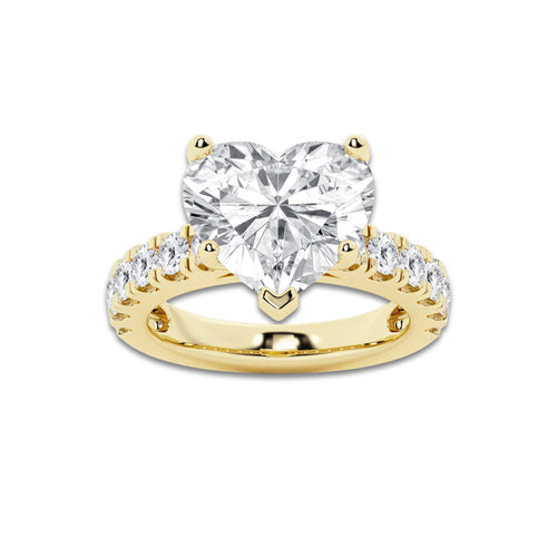 9.00 ctw Heart Lab-Grown Diamond Split-Prong Set Side Stone Engagement Ring in 14K Yellow Gold for Women | Colorless D, VVS1 Clarity, IGI Certified 8.00 ct Center Diamond