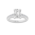 1.91 ctw Emerald Lab-Grown Diamond Pave Engagement Ring in Platinum for Women | E Color, VS1 Clarity, IGI Certified 1.50 ct Center Diamond