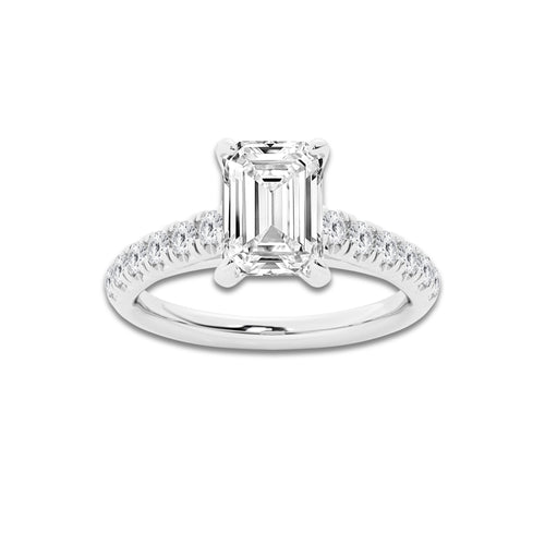 1.91 ctw Emerald Lab-Grown Diamond Pave Engagement Ring in Platinum for Women | E Color, VS1 Clarity, IGI Certified 1.50 ct Center Diamond