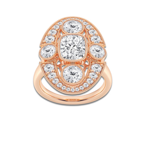 Gwen 4 1/5 ctw Cushion Lab Grown Diamond Vintage Inspired Engagement Ring 14K Rose Gold, D, VVS | IGI Certified, 2 ct Center