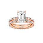 3.89 ctw Emerald Lab-Grown Diamond Double Row Diamond Engagement Ring in 14K Rose Gold for Women | Colorless E, VS1 Clarity, IGI Certified 3.00 ct Center Diamond