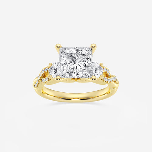 6.61 ctw Princess Lab-Grown Diamond Side Stone Engagement Ring in 14K Yellow Gold for Women | Colorless E, VS1 Clarity, IGI Certified 6.00 ct Center Diamond