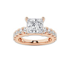 3.00 ctw Princess Lab-Grown Diamond Split-Prong Set Side Stone Engagement Ring in 14K Rose Gold for Women | Colorless D, VVS1 Clarity, IGI Certified 2.00 ct Center Diamond