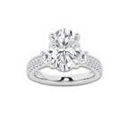 4.96 ctw Oval Lab-Grown Diamond Three Stone Double Row Engagement Ring in Platinum for Women | E Color, VS1 Clarity, IGI Certified 4.00 ct Center Diamond