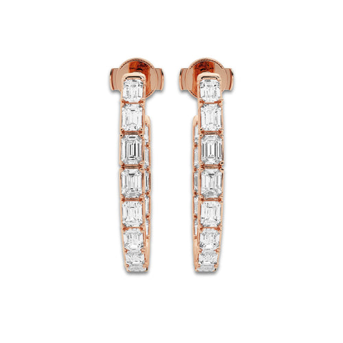 5 ctw Emerald Lab Grown Diamond Inside Out J Hoop Earrings 14K Rose Gold, DE, VS1