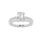 1.54 Ct Emerald Lab-Grown Diamond Half Eternity Engagement Ring in Platinum for Female, Colorless (D), VVS1 Clarity | IGI Certified, 1.00 Ct Center Diamond
