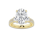 5.96 ctw Oval Lab-Grown Diamond Three Stone Double Row Engagement Ring in 14K Yellow Gold for Women | E Color, VS1 Clarity, IGI Certified 5.00 ct Center Diamond