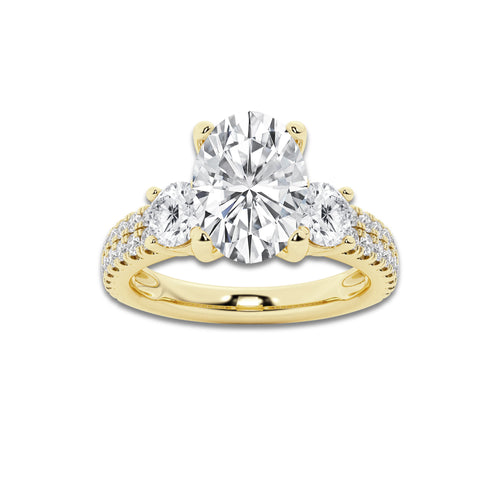 2.25 ctw Oval Lab-Grown Diamond Three Stone Double Row Engagement Ring in 14K Yellow Gold for Women | D Color, VVS1 Clarity, IGI Certified 1.50 ct Center Diamond