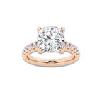 5.43 ctw Cushion Lab-Grown Diamond Pave Engagement Ring in 14K Rose Gold for Women | D Color, VVS1 Clarity, IGI Certified 5.00 ct Center Diamond