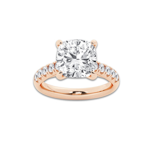 5.43 ctw Cushion Lab-Grown Diamond Pave Engagement Ring in 14K Rose Gold for Women | D Color, VVS1 Clarity, IGI Certified 5.00 ct Center Diamond
