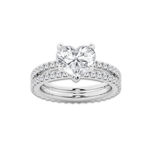 3.39 ctw Heart Lab-Grown Diamond Double Row Diamond Engagement Ring in 14K White Gold for Women | Colorless D, VVS1 Clarity, IGI Certified 2.50 ct Center Diamond