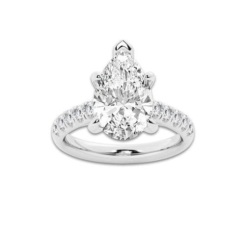 4.43 ctw Pear Lab-Grown Diamond Pave Engagement Ring in Platinum for Women | D Color, VVS1 Clarity, IGI Certified 4.00 ct Center Diamond